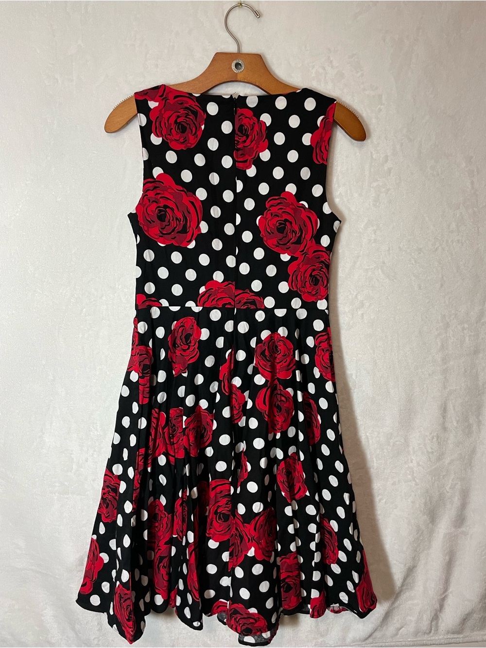 Grace Karin Retro Swing Black Polka Dot Dress with Red Rose Print - Picture 2 of 5